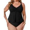 imageCUPSHE Womens Plus Size Tankini Sets V Neck Wrapped Front Two Piece Swimsuits Crisscross Back Self Tie Mid RiseBlack