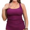 imageCUPSHE Womens Plus Size Tankini Top Swimsuit Only Scoop Neck Crisscross Back RuchingFuchsia Red