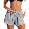 imageCUPSHE Womens Summer Shorts Striped Elastic High Waist Wide Leg Cover Ups Boxer Shorts with PocketsBlack