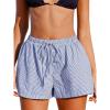 imageCUPSHE Womens Summer Shorts Striped Elastic High Waist Wide Leg Cover Ups Boxer Shorts with PocketsBlue