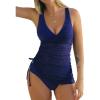 imageCUPSHE Womens Tankini Sets Surplice V Neck Two Piece Bathing Suits Adjustable Straps Cutout Swimwear DrawsrtingNavy Blue