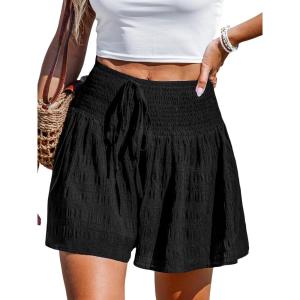 imageCUPSHE Womens Casual Shorts Smocked High Rise Bathing Suit Cover Up Wide Leg Beach Summer ShortsBlack