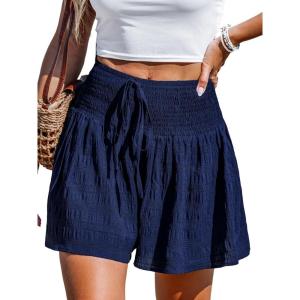 imageCUPSHE Womens Casual Shorts Smocked High Rise Bathing Suit Cover Up Wide Leg Beach Summer ShortsBlue