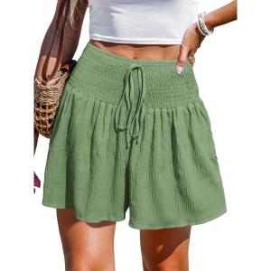 imageCUPSHE Womens Casual Shorts Smocked High Rise Bathing Suit Cover Up Wide Leg Beach Summer ShortsGreen