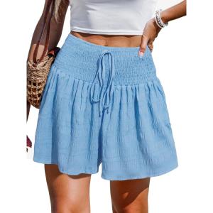 imageCUPSHE Womens Casual Shorts Smocked High Rise Bathing Suit Cover Up Wide Leg Beach Summer ShortsSky Blue