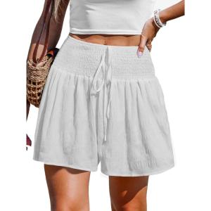 imageCUPSHE Womens Casual Shorts Smocked High Rise Bathing Suit Cover Up Wide Leg Beach Summer ShortsWhite