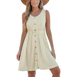 imageCUPSHE Womens Hollow Out Mini Dress Cover Up Ribbed Knit Scoop Neck Sleeveless Beach Spring Summer DressesBeige