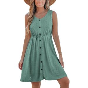 imageCUPSHE Womens Hollow Out Mini Dress Cover Up Ribbed Knit Scoop Neck Sleeveless Beach Spring Summer DressesGreen