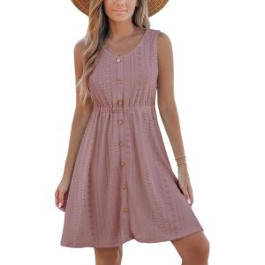 imageCUPSHE Womens Hollow Out Mini Dress Cover Up Ribbed Knit Scoop Neck Sleeveless Beach Spring Summer DressesPink