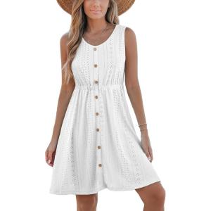 imageCUPSHE Womens Hollow Out Mini Dress Cover Up Ribbed Knit Scoop Neck Sleeveless Beach Spring Summer DressesWhite