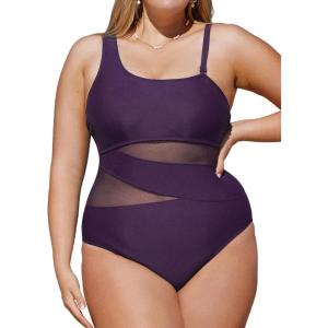 imageCUPSHE Womens Plus Size Swimsuit One Piece Bathing Suit Mesh Removable Straps SwimwearBlackberry Wine