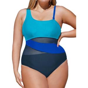 imageCUPSHE Womens Plus Size Swimsuit One Piece Bathing Suit Mesh Removable Straps SwimwearCyanBlackBlue