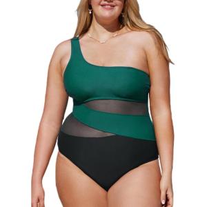 imageCUPSHE Womens Plus Size Swimsuit One Piece Bathing Suit Mesh Removable Straps SwimwearGreenBlack