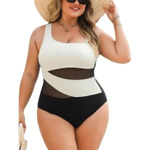imageCUPSHE Womens Plus Size Swimsuit One Piece Bathing Suit Mesh Removable Straps SwimwearWhiteBlack