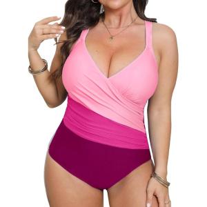 imageCUPSHE Womens Plus Size Swimsuit One Piece Tummy Control Bathing Suit Crossback Halter Ruched SwimwearFuchsiaLight Pink