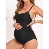 imageCUPSHE Maternity One Piece Swimsuit Scoop Neck Womens Bathing Suit Scalloped Lace up Back Criss Cross Tie PregnancyBlack