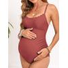 imageCUPSHE Maternity One Piece Swimsuit Scoop Neck Womens Bathing Suit Scalloped Lace up Back Criss Cross Tie PregnancyBrown