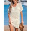 imageCUPSHE Women Crochet Swimsuit Cover Up Short Sleeve Beach Dress V Neck Bathing Suit Coverups for Beach SwimwearBeige