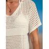 imageCUPSHE Women Crochet Swimsuit Cover Up Short Sleeve Beach Dress V Neck Bathing Suit Coverups for Beach SwimwearBeige