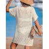 imageCUPSHE Women Crochet Swimsuit Cover Up Short Sleeve Beach Dress V Neck Bathing Suit Coverups for Beach SwimwearBeige