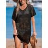 imageCUPSHE Women Crochet Swimsuit Cover Up Short Sleeve Beach Dress V Neck Bathing Suit Coverups for Beach SwimwearBlack