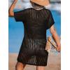 imageCUPSHE Women Crochet Swimsuit Cover Up Short Sleeve Beach Dress V Neck Bathing Suit Coverups for Beach SwimwearBlack
