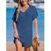 imageCUPSHE Women Crochet Swimsuit Cover Up Short Sleeve Beach Dress V Neck Bathing Suit Coverups for Beach SwimwearNavy