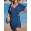 imageCUPSHE Women Crochet Swimsuit Cover Up Short Sleeve Beach Dress V Neck Bathing Suit Coverups for Beach SwimwearNavy