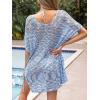 imageCUPSHE Women Crochet Swimsuit Cover Up Short Sleeve Beach Dress V Neck Bathing Suit Coverups for Beach SwimwearSlit Blue