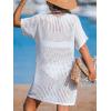 imageCUPSHE Women Crochet Swimsuit Cover Up Short Sleeve Beach Dress V Neck Bathing Suit Coverups for Beach SwimwearWhite