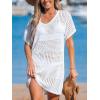 imageCUPSHE Women Crochet Swimsuit Cover Up Short Sleeve Beach Dress V Neck Bathing Suit Coverups for Beach SwimwearWhite