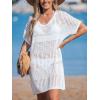 imageCUPSHE Women Crochet Swimsuit Cover Up Short Sleeve Beach Dress V Neck Bathing Suit Coverups for Beach SwimwearWhite