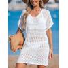 imageCUPSHE Women Crochet Swimsuit Cover Up Short Sleeve Beach Dress V Neck Bathing Suit Coverups for Beach SwimwearWhite