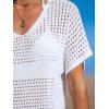 imageCUPSHE Women Crochet Swimsuit Cover Up Short Sleeve Beach Dress V Neck Bathing Suit Coverups for Beach SwimwearWhite