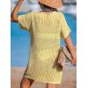 imageCUPSHE Women Crochet Swimsuit Cover Up Short Sleeve Beach Dress V Neck Bathing Suit Coverups for Beach SwimwearYellowish Brown