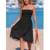 imageCUPSHE Women Strapless Tube Swimsuit Coverup Smocked Beach Cover Up Dress GreenBblack