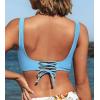 imageCUPSHE Women Swimsuit Bikini Top Wrap Self Tie Bathing Suit with Fixed Wide StrapsLight Blue