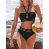 imageCUPSHE Womens Bikini Sets Halter Neck Self Tied Adjustable Straps O Ring Cutout Bathing Suit High Rise BottomBlack