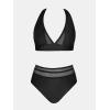 imageCUPSHE Womens Bikini Sets Halter V Neck Tie Back Bathing Suit Mesh Panel High Waisted BottomBlack