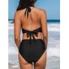imageCUPSHE Womens Bikini Sets Halter V Neck Tie Back Bathing Suit Mesh Panel High Waisted BottomBlack