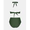 imageCUPSHE Womens Bikini Sets Halter V Neck Tie Back Bathing Suit Mesh Panel High Waisted BottomForest Green