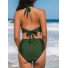imageCUPSHE Womens Bikini Sets Halter V Neck Tie Back Bathing Suit Mesh Panel High Waisted BottomForest Green