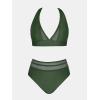 imageCUPSHE Womens Bikini Sets Halter V Neck Tie Back Bathing Suit Mesh Panel High Waisted BottomForest Green