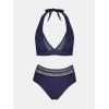 imageCUPSHE Womens Bikini Sets Halter V Neck Tie Back Bathing Suit Mesh Panel High Waisted BottomNavy