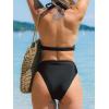 imageCUPSHE Womens Bikini Sets High Waisted Two Piece Swimsuit V Neck Triangle Top Bathing Suit Halter Strap Self TieBlack