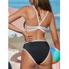 imageCUPSHE Womens Bikini Sets High Waisted Two Piece Swimsuit V Neck Underwire Color Block Spaghetti StrapsBlackWhite