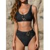 imageCUPSHE Womens Bikini Sets Scoop Neck Adjustable Straps Bathing Suit High Rise Bottom Glitter Textured FabricGlitter Black