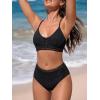 imageCUPSHE Womens Bikini Sets Scoop Neck Trapezoidal Lace Trim Adjustable Crisscross Straps Ruffled Side Bathing Suit GlitterBlack Glitter