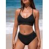imageCUPSHE Womens Bikini Sets Scoop Neck Trapezoidal Lace Trim Adjustable Crisscross Straps Ruffled Side Bathing Suit GlitterBlack Glitter