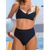 imageCUPSHE Womens Bikini Sets Sweetheart Neck Adjustable Straps Bathing Suit High Rise Ruched Color BlockBlack